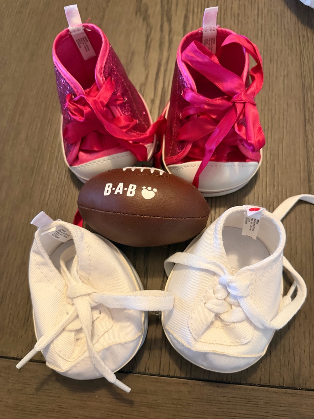 Build A Bear BAB Sparkle Pink Sneaker And White Plus Football Lot Of 3
